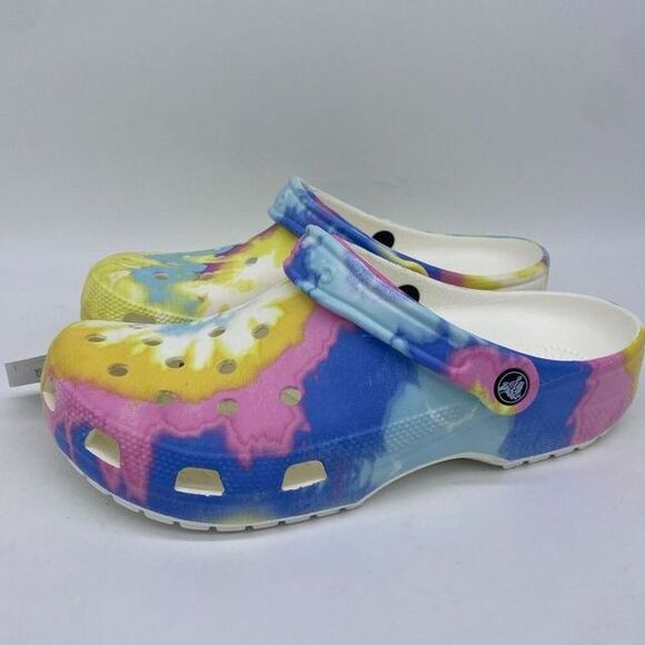 Crocs Shoes Unisex Men 10 Women 12 White Multi Tie Dye Graphic Clogs Slip On NWT main image 9